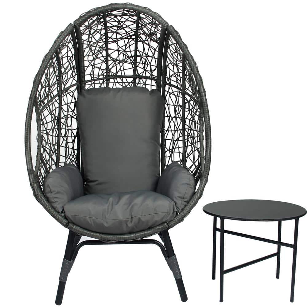 Harper & Bright Designs Gray Highend PE Wicker Outdoor Egg Chair, Lounge Chair with Gray