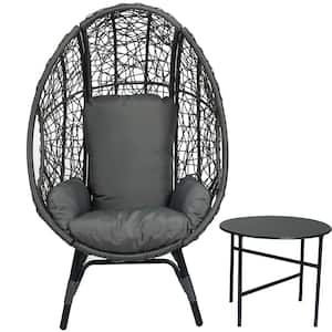 Gray High-end PE Wicker Outdoor Egg Chair, Lounge Chair with Gray Cushion and Side Table