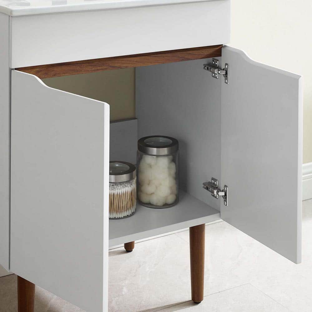 Gray and White Mahogany Freestanding Bathroom Vanity with Ceramic Sink