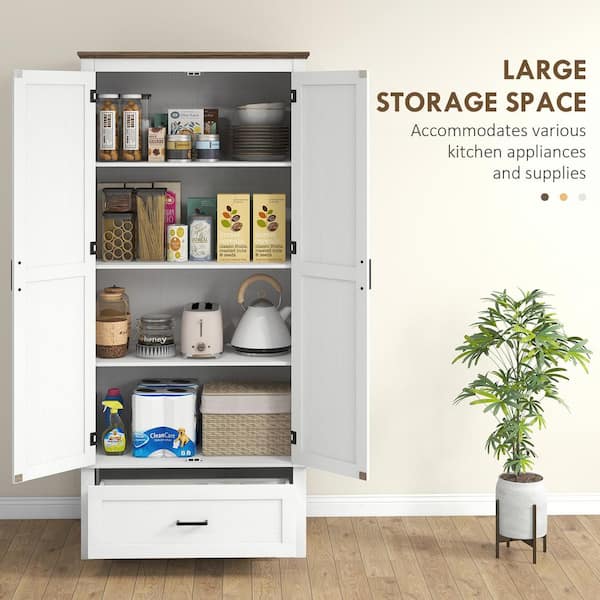 HOMCOM Cream White Engineered Wood 31.5 in. Kitchen Pantry