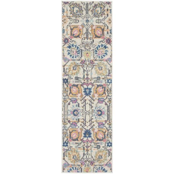 HomeRoots Cream 2 ft. x 6 ft. Floral Power Loom Runner Rug
