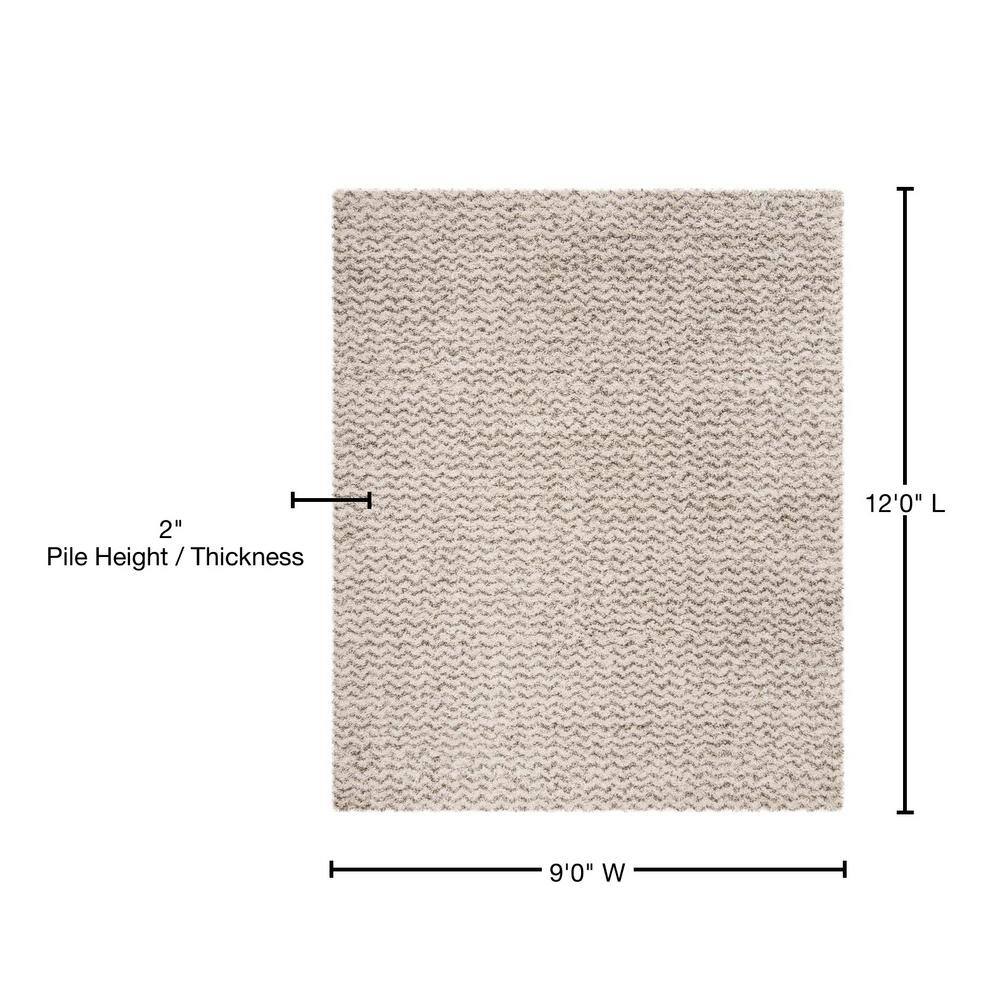 Ivory Rectangular Reversible Shag Area Rug, 9' x 12'