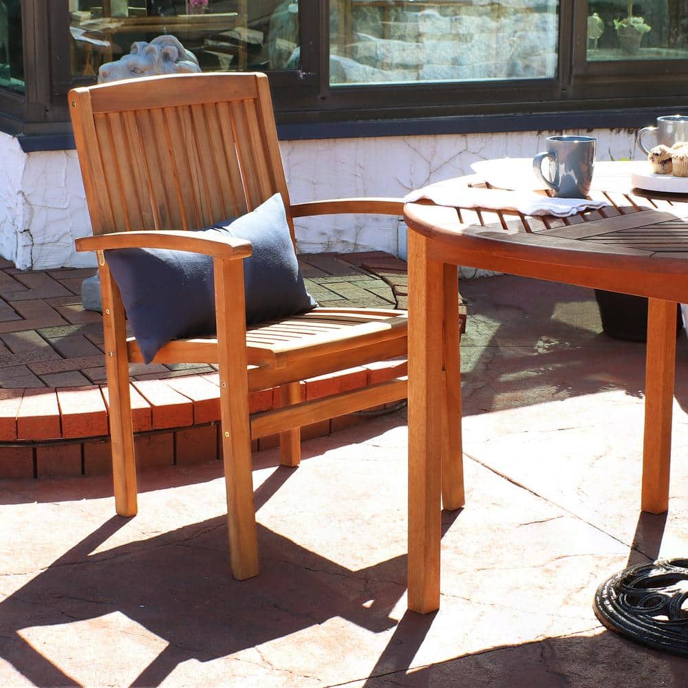 Sunnydaze Light Brown Teak Outdoor Stacking Dining Armchair