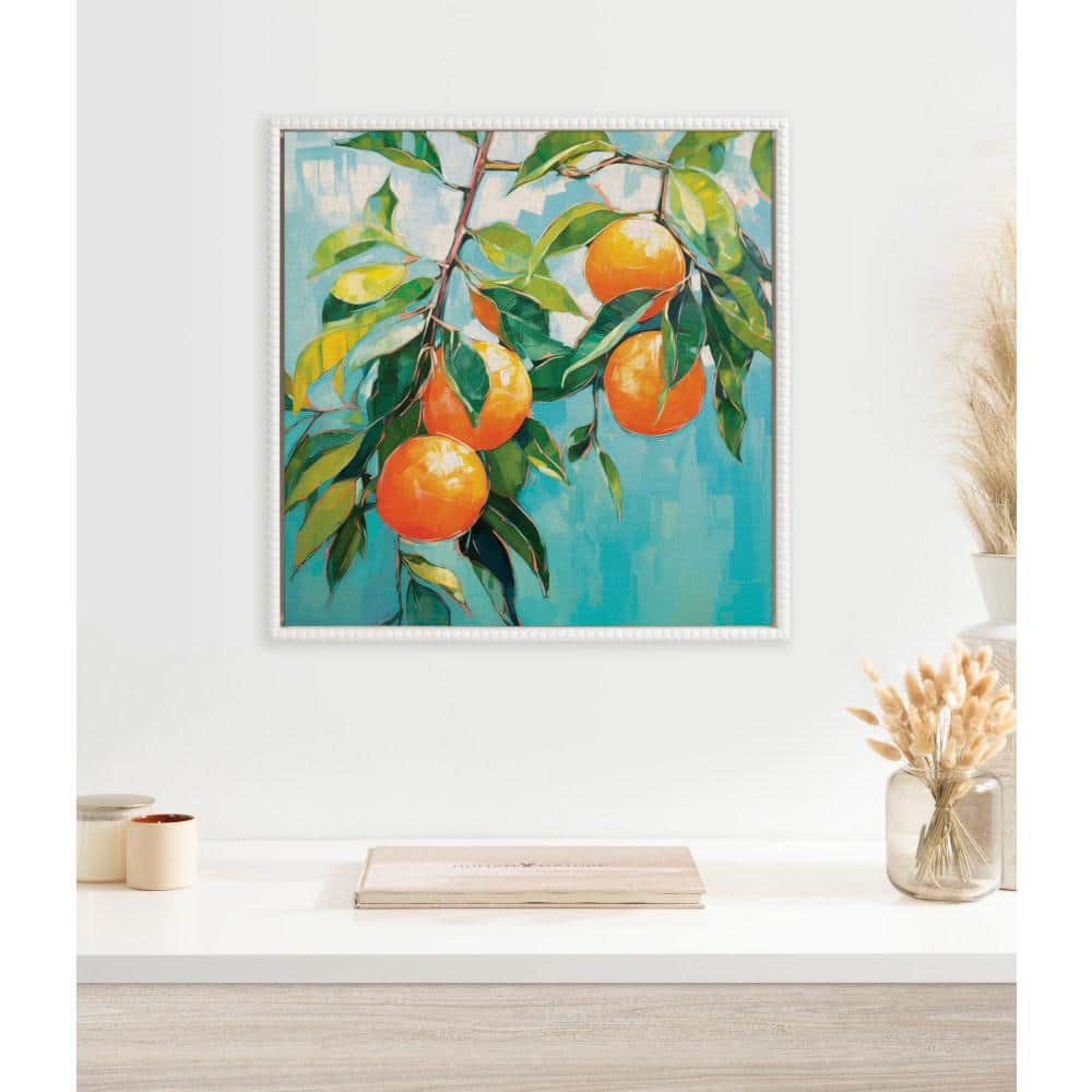 Sylvie Beaded Orange Tree Framed Canvas Art, 22" x 22", White