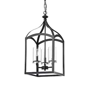 Renzo Traditional 3-Light Antique Black Lantern Pendant with Clear Glass Shades