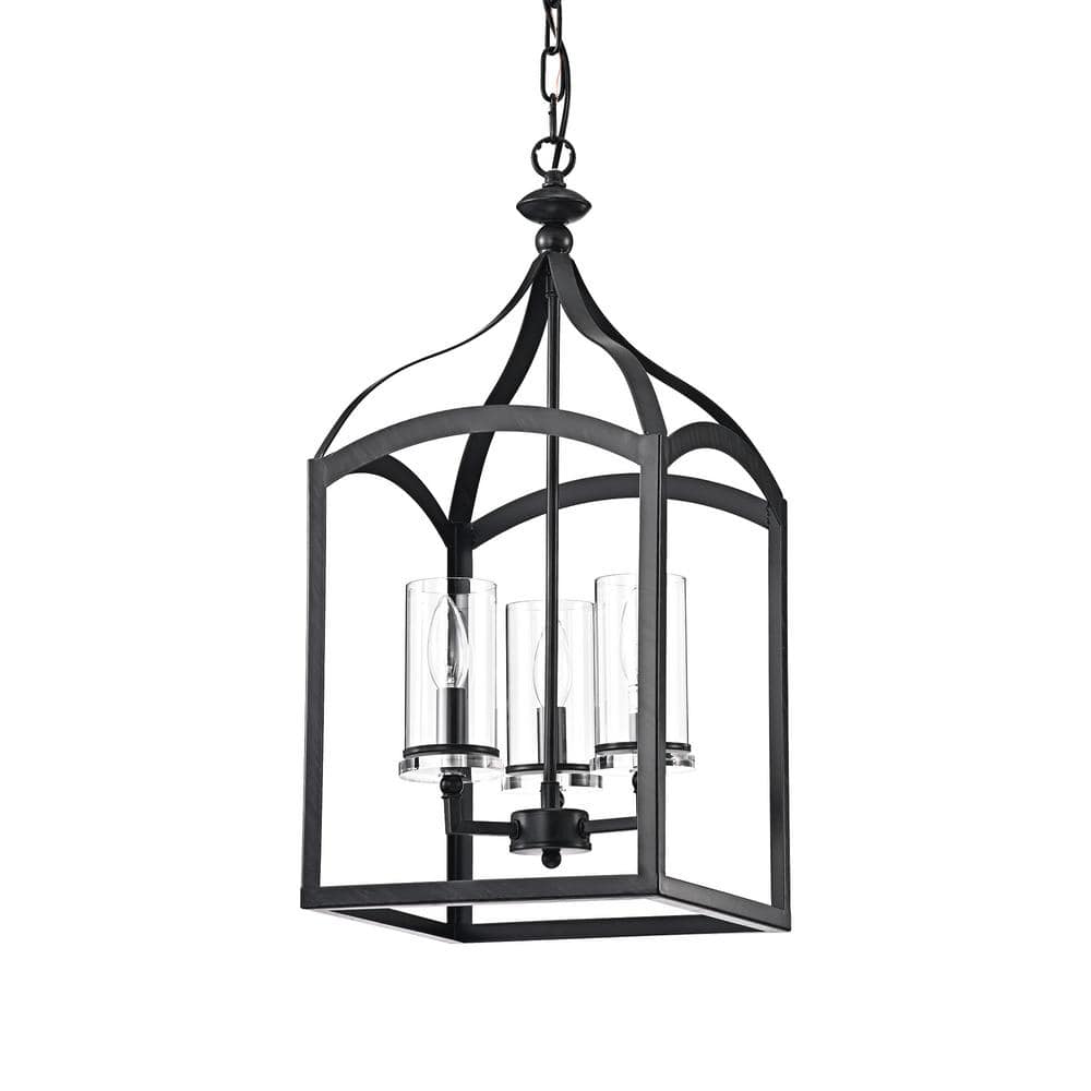 Antique Black 3-Light Lantern Pendant with Clear Glass Shades