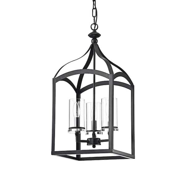 Edvivi Renzo Traditional 3-Light Antique Black Lantern Pendant with Clear Glass Shades