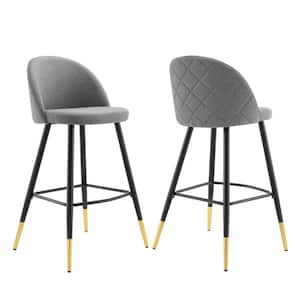Cordial 40.5 in. Light Gray Low Back Wood Frame Bar Stool with Fabric Seat (Set of 2)