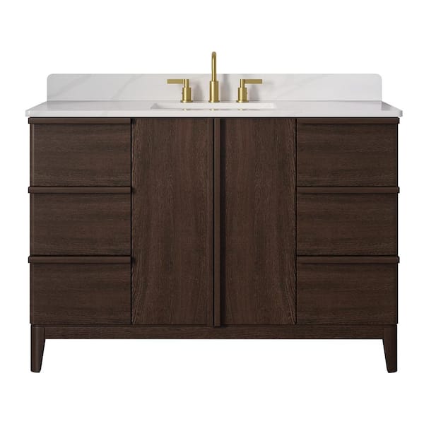 Sellan 49 in. Single Sink Dark Walnut Bath Vanity with Calacatta White Quartz Top (Assembled)