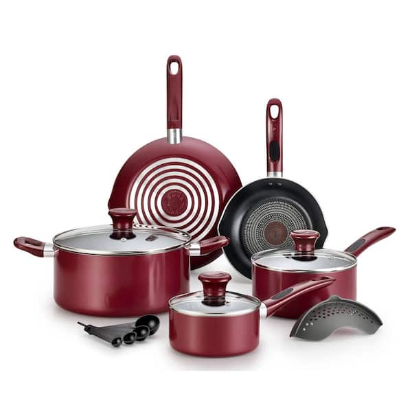 T-fal Excite 14-Piece Aluminum Non Stick Cookware Set in Red