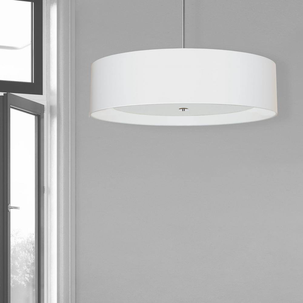 Helena 34" Chrome Modern Drum Pendant with White Shade