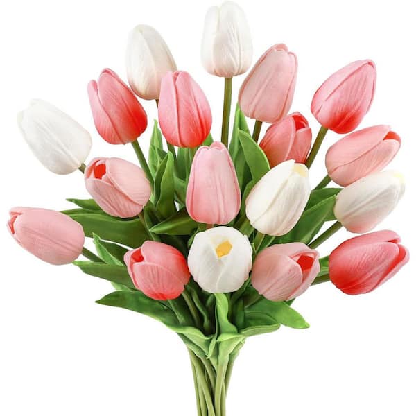 13.8 in. Multi-Colored Indoor Artificial Tulip Flower, 18-Pieces