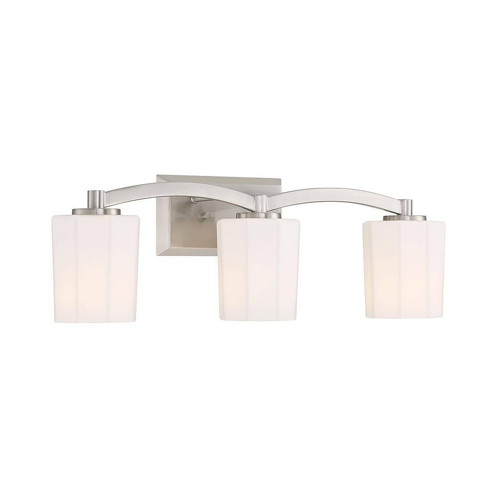 Whitney Satin Nickel 3-Light Vanity with Fluted Glass Shades