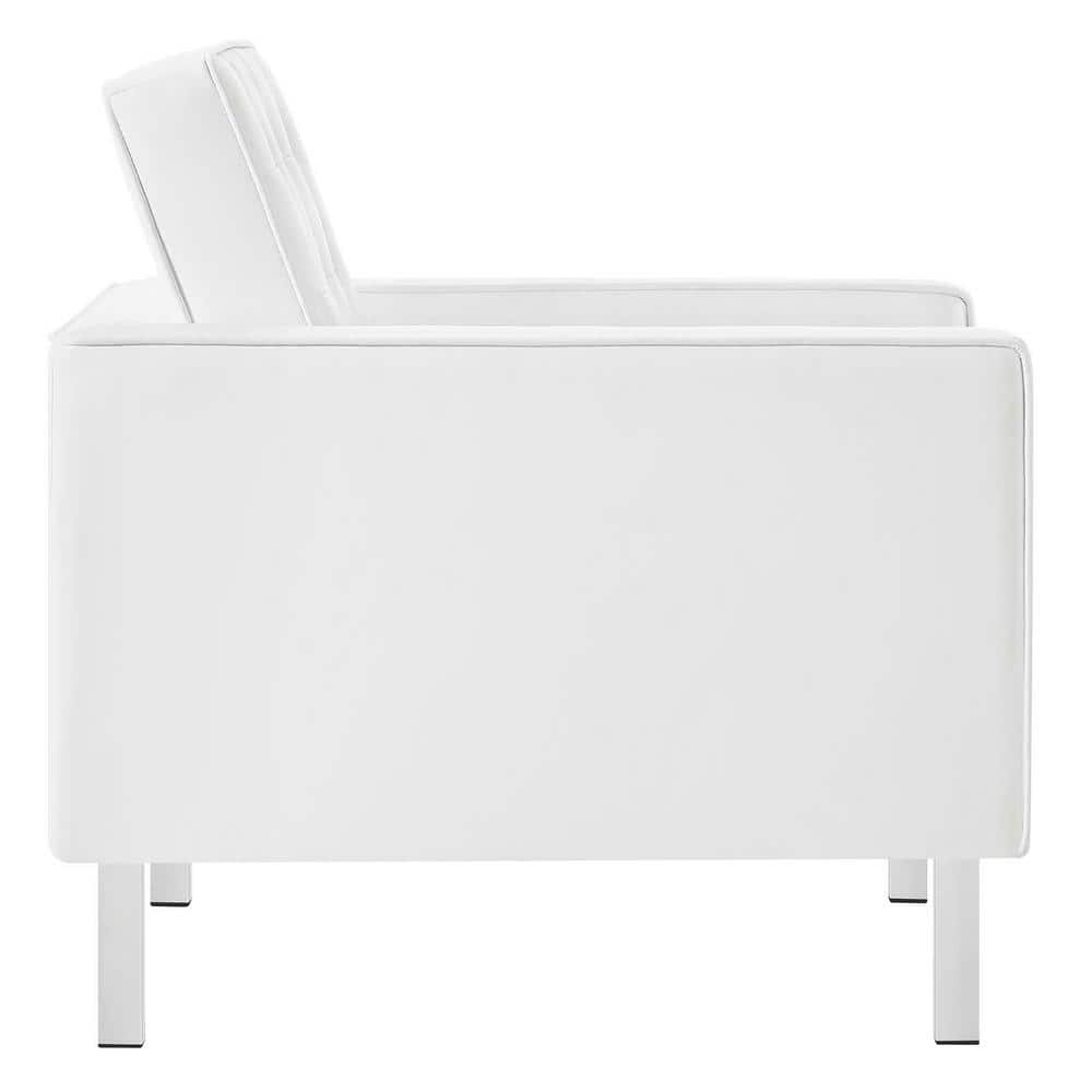 Silver White Faux Leather Accent Chair with Metal Frame