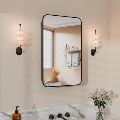 24 in. W x 32 in. H Recessed Rectangular Metal Framed Bathroom Medicine Cabinets with Mirror in Matt Black
