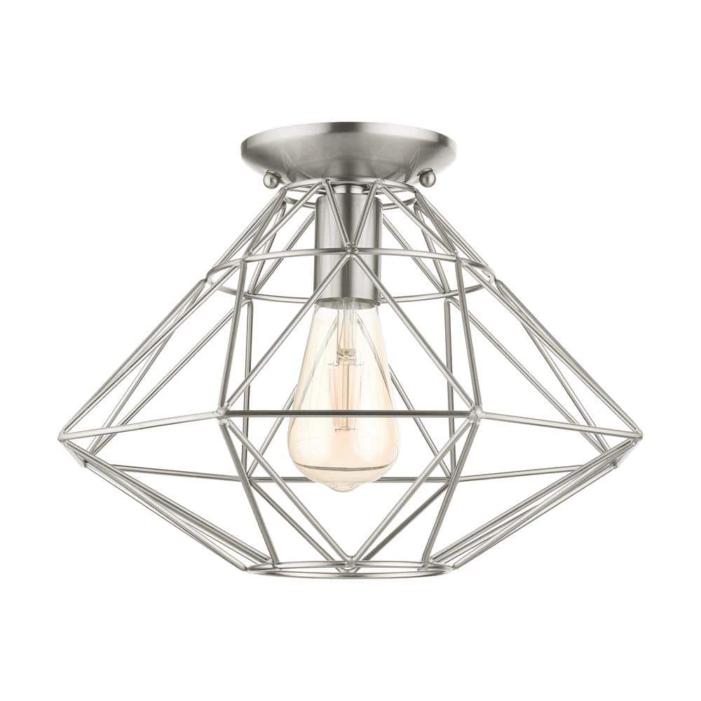 Modern Brushed Nickel Geometric Single-Light Flush Mount