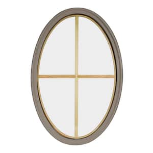 24 in. x 36 in. Oval Sandstone 4-9/16 in. Jamb 4-Lite Grille Geometric Aluminum Clad Wood Window