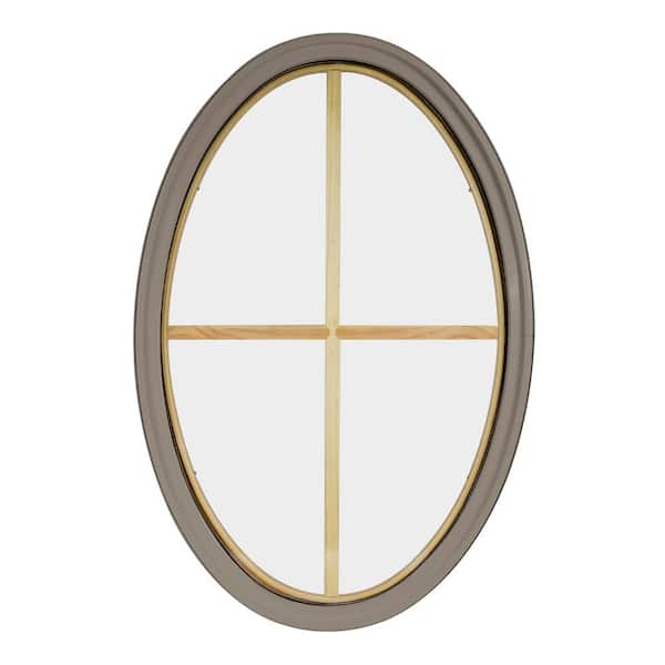 FrontLine 30 in. x 48 in. Oval Sandstone 6-9/16 in. Jamb 3-1/2 in. Interior Trim 4-Lite Grille Geometric Aluminum Clad Wood Window