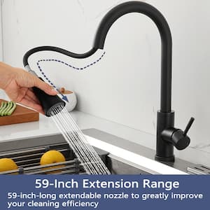 Amuring Single Handle Pull Out Sprayer Kitchen Faucet in Matte Black
