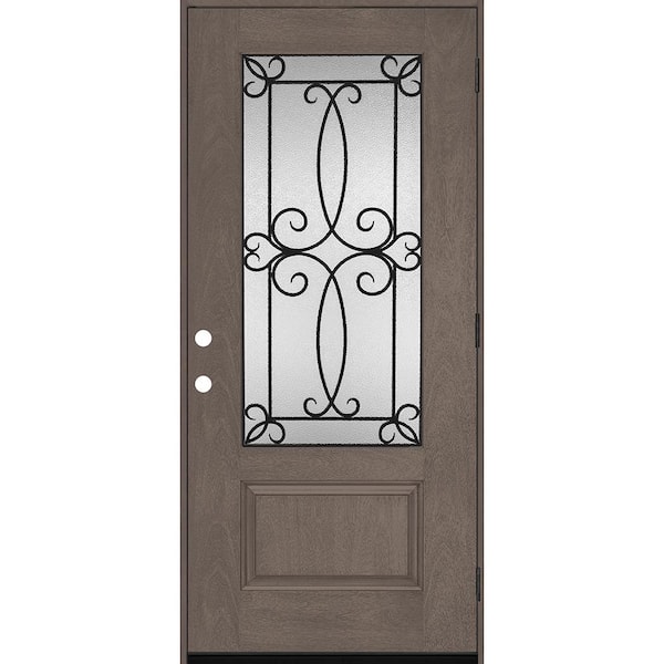 Steves & Sons Regency 36 in. x 80 in. 3/4-Lite Georgian Decorative Glass LHOS Ashwood Mahogany Fiberglass Prehung Front Door