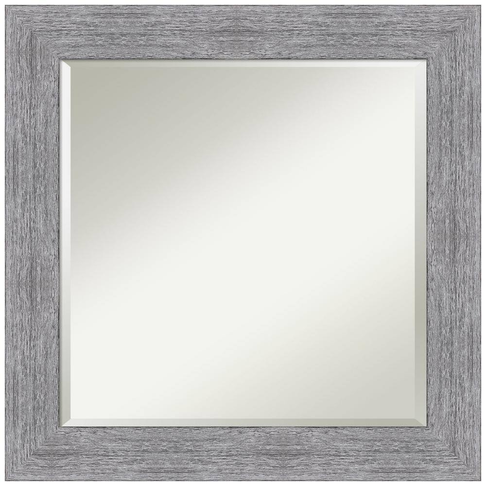 25" x 25" Gray Rustic Wood Framed Wall Mirror
