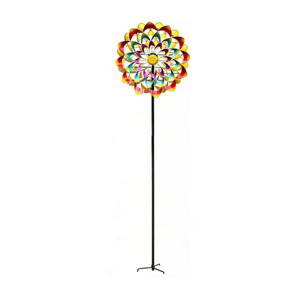 84 in. H Multi-Colored Metal Solar Powered Garden Wind Spinner