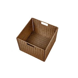 12 in. H x 12 in. W x 12 in. D Brown Foldable Wicker Cube Storage Bin with Iron Wire Frame (1-Pack)