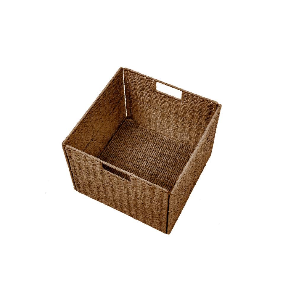 Walnut Brown Foldable Paper Rope Storage Baskets with Iron Frame, Set of 4