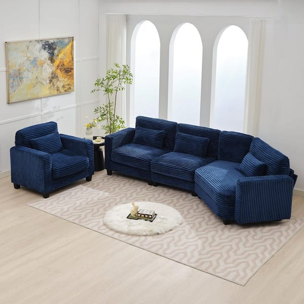 2-Piece Navy Curved Corduroy Velvet Living Room Sofa Set