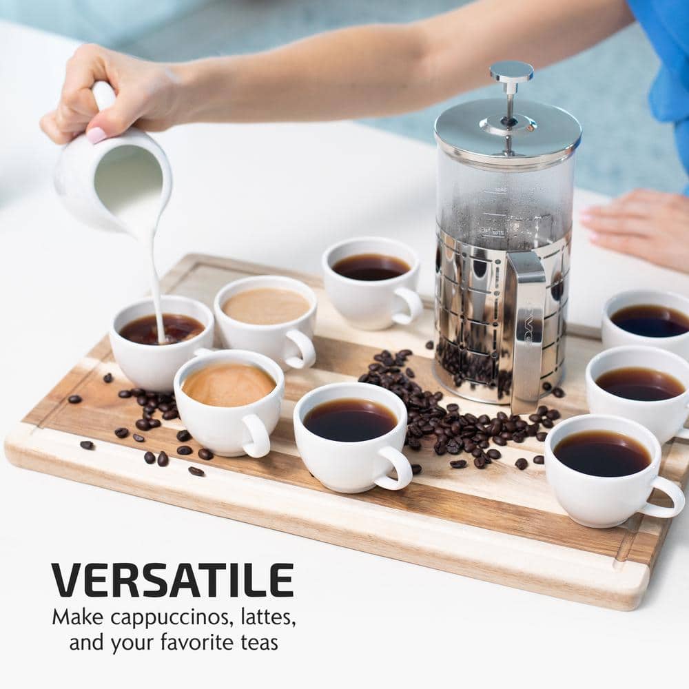 34 Ounce Silver Stainless Steel French Press Coffee Maker with Borosilicate Glass