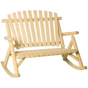45.75 in. 2-Person Natural Wood Outdoor Porch Rocking Bench with High Rise Slatted Seat and Backrest