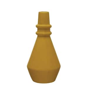 Round Stoneware Taper Holder Vase 3.88 in. in Mustard