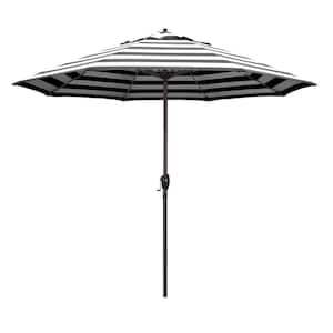 9 ft. Bronze Aluminum Market Auto-tilt Crank Lift Patio Umbrella in Cabana Classic Sunbrella