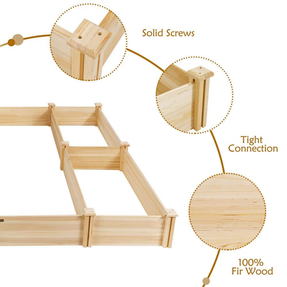 Natural Fir Wood U-Shaped Raised Garden Bed Planter Box