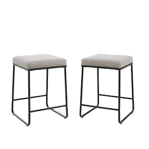 Beckett 24 in. Black Backless Metal Counter Height Stool with Gray Velvet Seat (Set of 2)