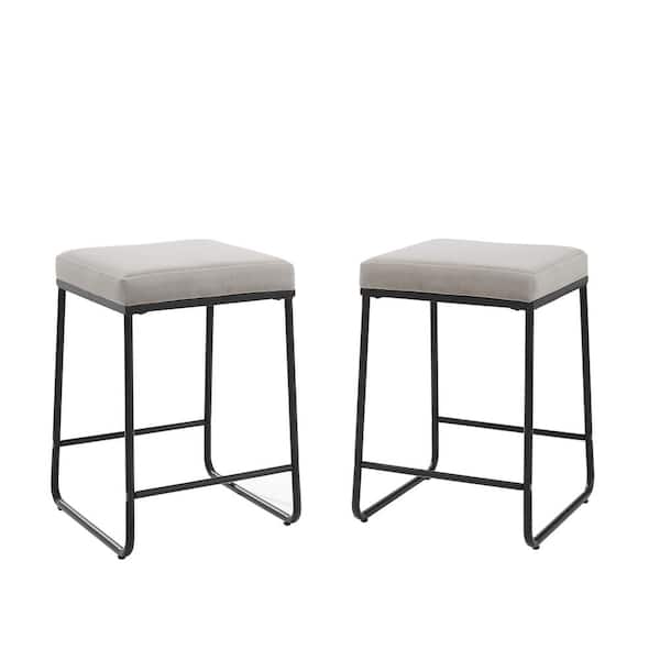 CROSLEY FURNITURE Beckett 24 in. Black Backless Metal Counter Height Stool with Gray Velvet Seat (Set of 2)