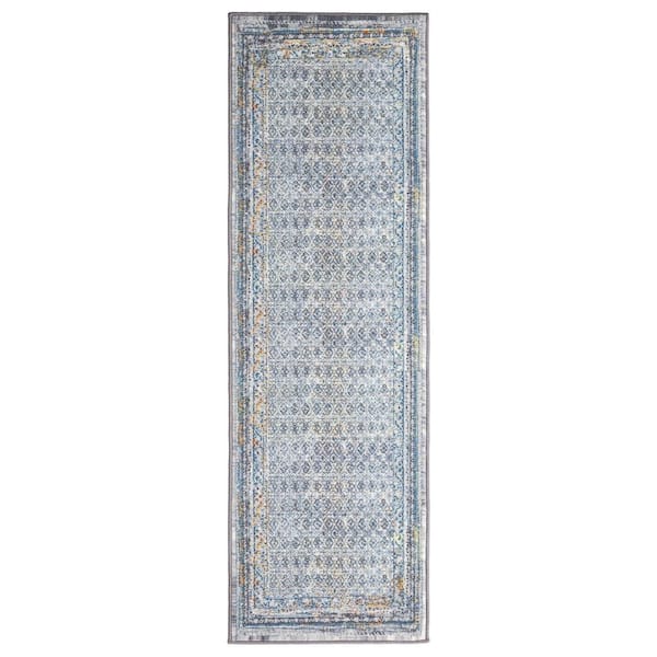 Concord Global Trading Eden Collection Vintage Diamond Ivory 3 ft. x 9 ft. Machine Washable Border Indoor Area Rug