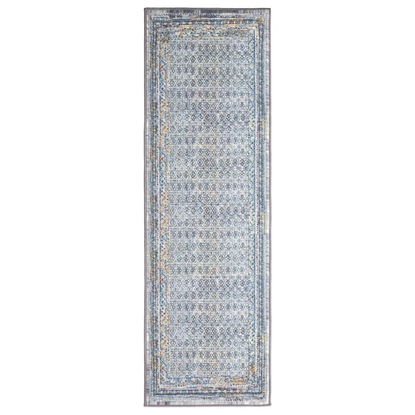 Eden Collection Vintage Diamond Ivory 3 ft. x 9 ft. Machine Washable Border Indoor Area Rug
