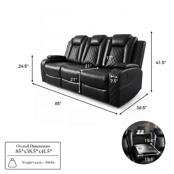 Homsee 85 in. Wide Pillow Top Arm Faux Leather Rectangle Reclining