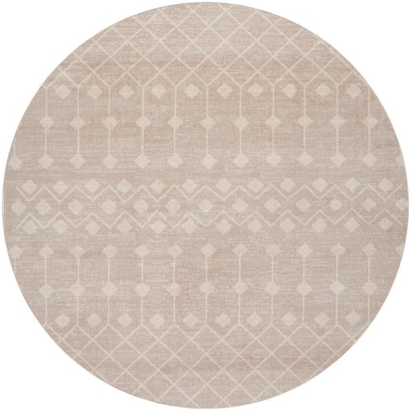Nourison Grafix Beige 8 ft. x 8 ft. Trellis Transitional Round Area Rug