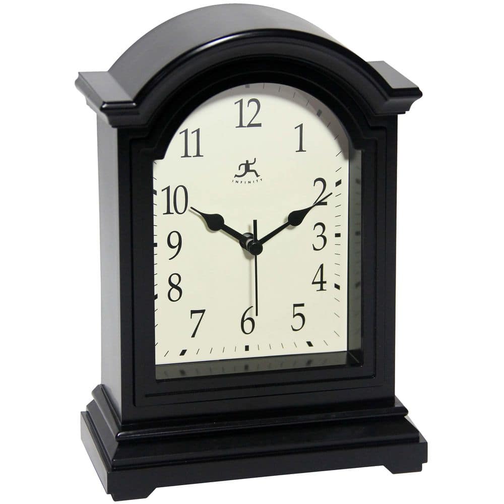 9" Black Plastic Grandfather-Inspired Tabletop Clock with Beige Face