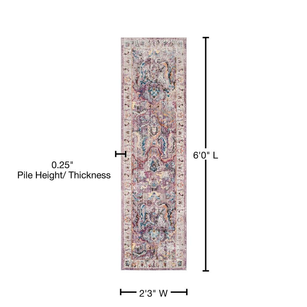 Lavender and Light Grey Vintage Bohemian Runner Rug