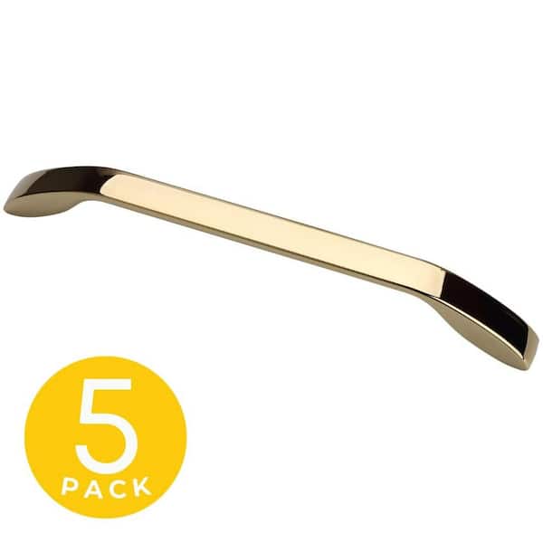 Gamma Series 7-1/2 in. (192 mm) Center-to-Center Modern Bright Brass Cabinet Handle/Pull (5-Pack)