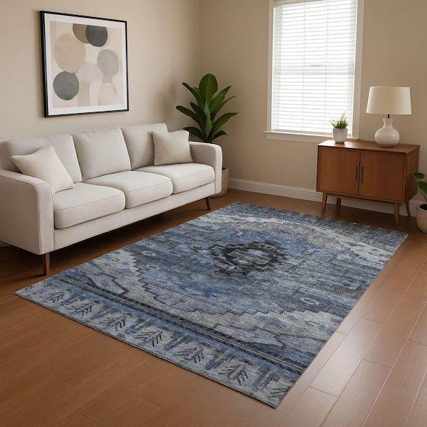 Mayfield Premium Machine Washable Abstract AMF1776 Blue 8 ft. x 10 ft. Area Rug