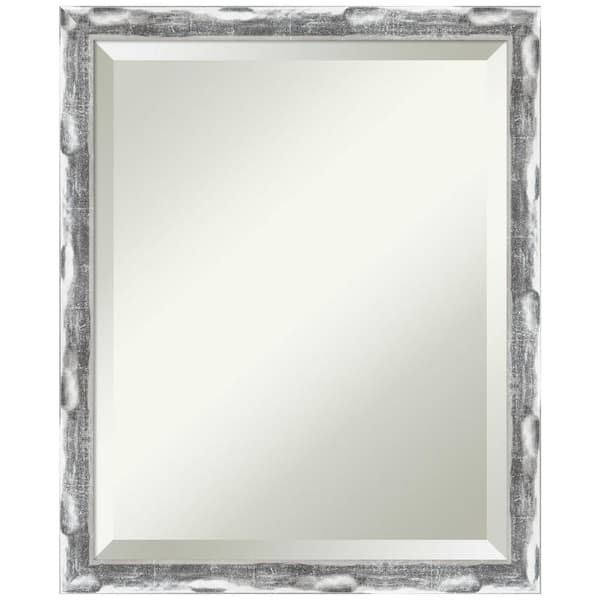 Amanti Art Scratched Wave 18 in. x 22 in. Modern Rectangle Framed Chrome Bathroom Vanity Mirror