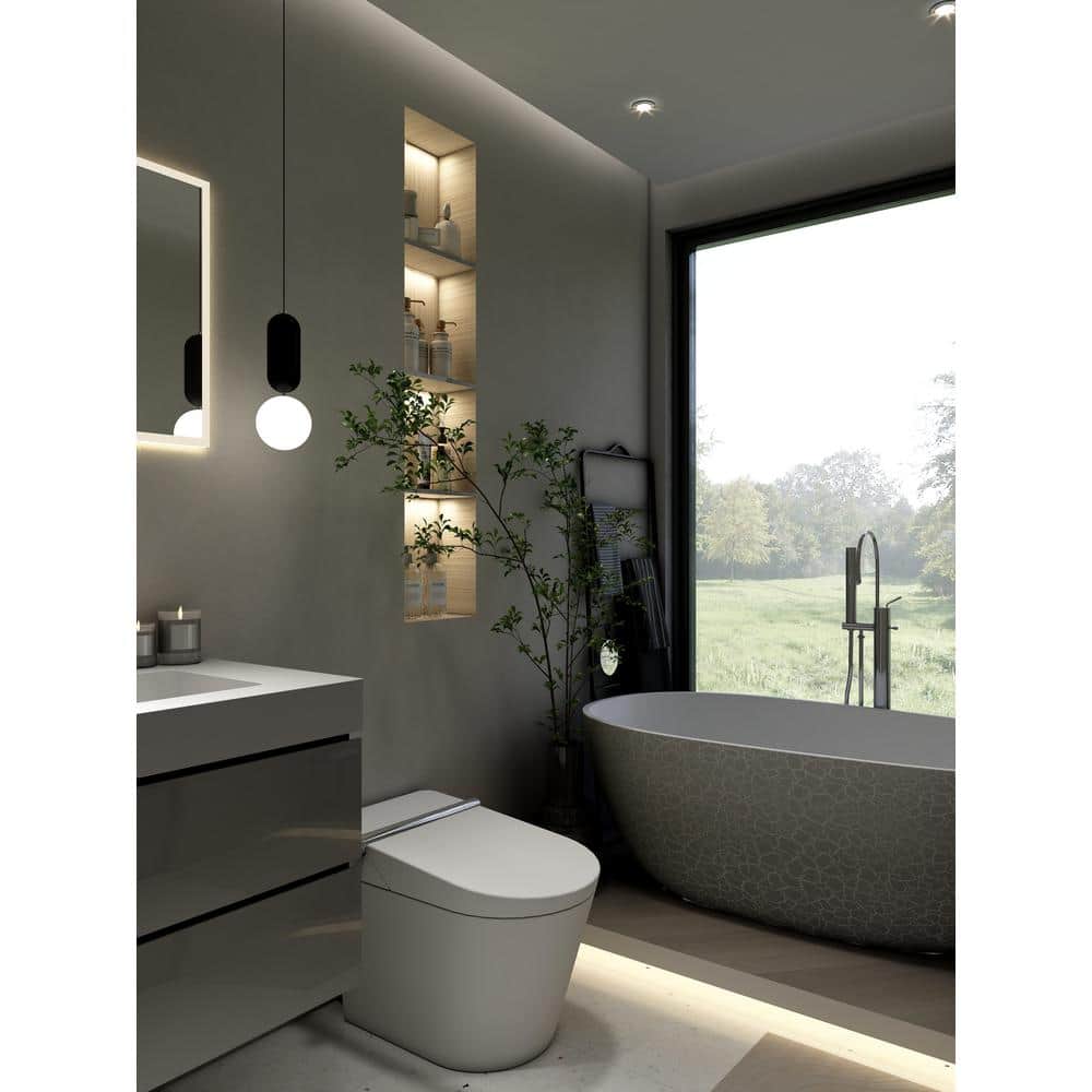 Gray 24'' Floating Wall-Mount Bathroom Vanity with White Sink