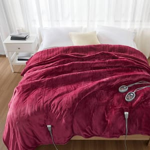 80 in. x 84 in. Heated Microlight to Berber Red Full Blanket