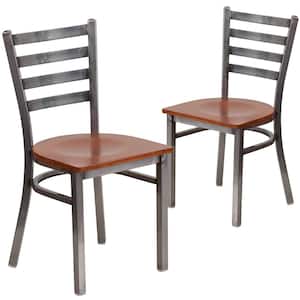 Cherry Wood Seat/Clear Coated Metal Frame Restaurant Chairs (Set of 2)