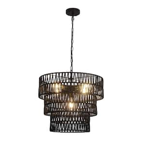 20 in. 3-Tier Light Fixtures 5-Light Boho Hand-Woven Rattan Chandelier