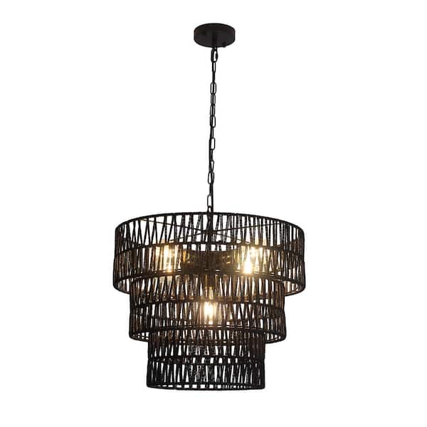 Rviezza 20 in. 3-Tier Light Fixtures 5-Light Boho Hand-Woven Rattan Chandelier